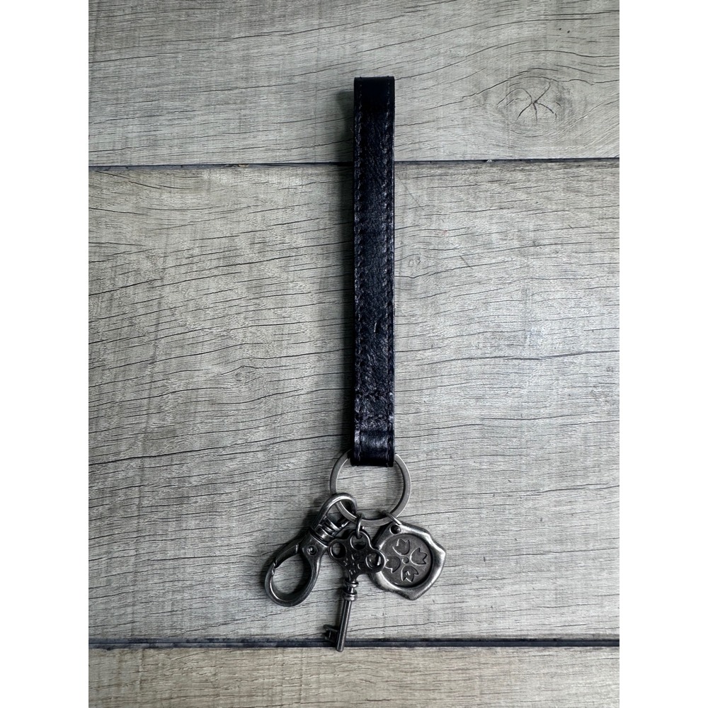 Patricia Nash Black Leather Keychain Fob with Key and Floret Charms